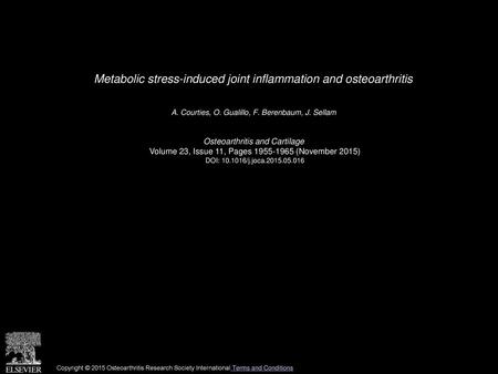 Metabolic stress-induced joint inflammation and osteoarthritis