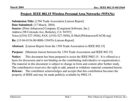 Project: IEEE Wireless Personal Area Networks (WPANs)