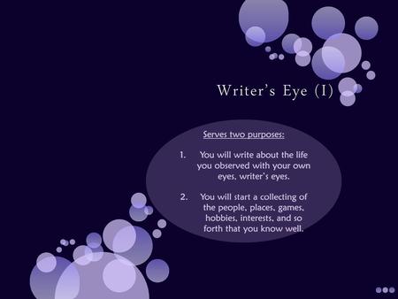 Writer’s Eye (I) Serves two purposes: