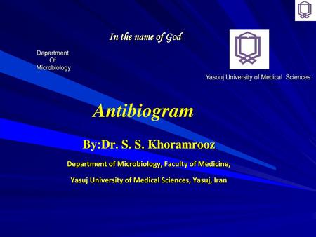 Antibiogram By:Dr. S. S. Khoramrooz In the name of God