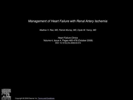 Management of Heart Failure with Renal Artery Ischemia