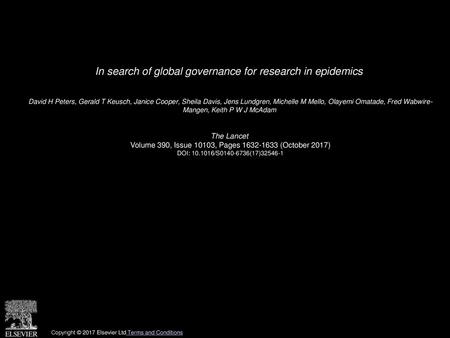 In search of global governance for research in epidemics