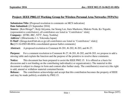 Submission Title: [Proposed resolution to comments on MCS indication]