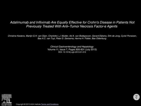 Adalimumab and Infliximab Are Equally Effective for Crohn's Disease in Patients Not Previously Treated With Anti–Tumor Necrosis Factor-α Agents  Christine.