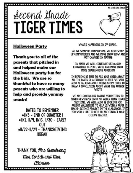 Tiger Times Second Grade Halloween Party