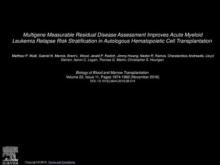 Multigene Measurable Residual Disease Assessment Improves Acute Myeloid Leukemia Relapse Risk Stratification in Autologous Hematopoietic Cell Transplantation 