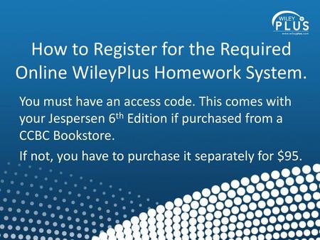 How to Register for the Required Online WileyPlus Homework System.