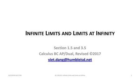 Infinite Limits and Limits at Infinity