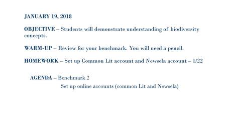 AGENDA – Benchmark 2 Set up online accounts (common Lit and Newsela)