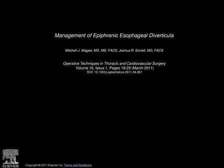 Management of Epiphrenic Esophageal Diverticula