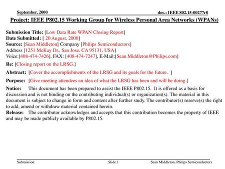 <month year> doc.: IEEE /271r0 September, 2000