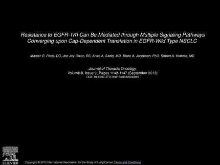 Resistance to EGFR-TKI Can Be Mediated through Multiple Signaling Pathways Converging upon Cap-Dependent Translation in EGFR-Wild Type NSCLC  Manish R.