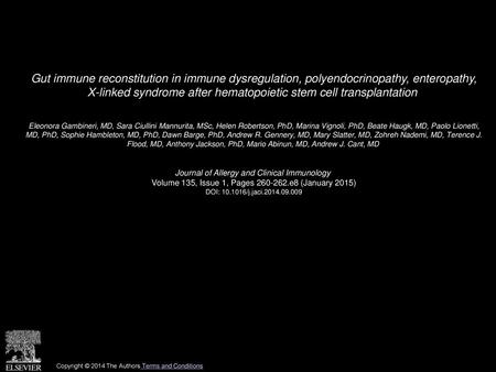 Gut immune reconstitution in immune dysregulation, polyendocrinopathy, enteropathy, X-linked syndrome after hematopoietic stem cell transplantation  Eleonora.