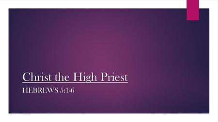 Christ the High Priest Hebrews 5:1-6.