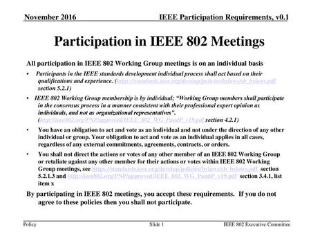 Participation in IEEE 802 Meetings