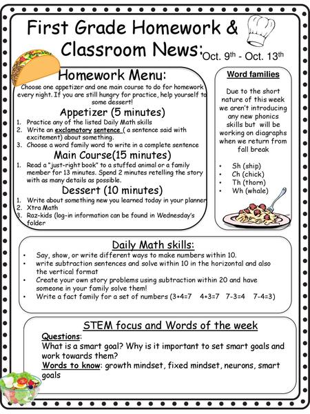 First Grade Homework & Classroom News: