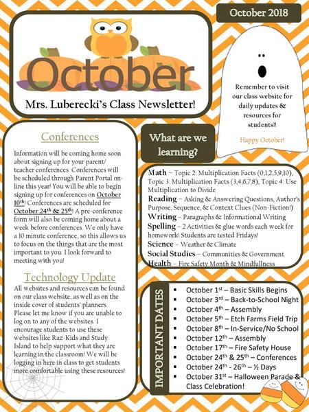 Mrs. Luberecki’s Class Newsletter!