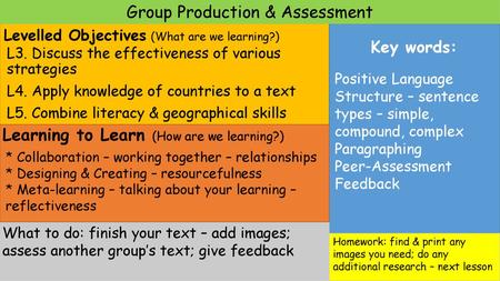 Levelled Objectives (What are we learning?)