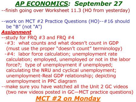 AP ECONOMICS: September 27