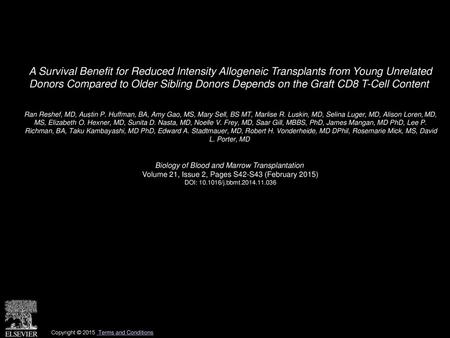 A Survival Benefit for Reduced Intensity Allogeneic Transplants from Young Unrelated Donors Compared to Older Sibling Donors Depends on the Graft CD8.