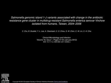 Salmonella genomic island 1-J variants associated with change in the antibiotic resistance gene cluster in multidrug-resistant Salmonella enterica serovar.