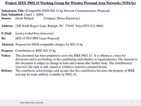 Submission Title: [Compatible DSSS g Network Communications Proposal]