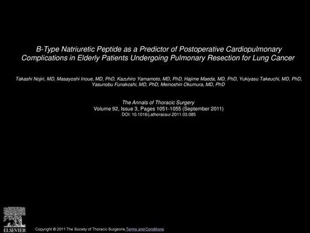 B-Type Natriuretic Peptide as a Predictor of Postoperative Cardiopulmonary Complications in Elderly Patients Undergoing Pulmonary Resection for Lung Cancer 