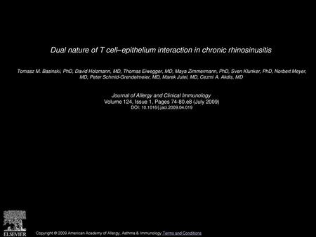 Dual nature of T cell–epithelium interaction in chronic rhinosinusitis