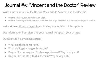 Journal #5: “Vincent and the Doctor” Review