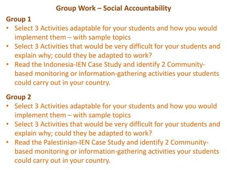 Group Work – Social Accountability