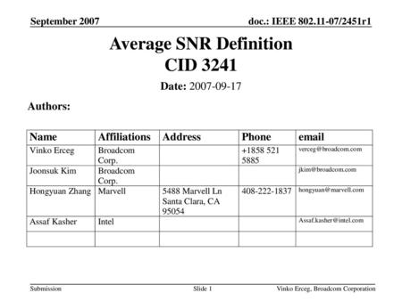 Average SNR Definition CID 3241