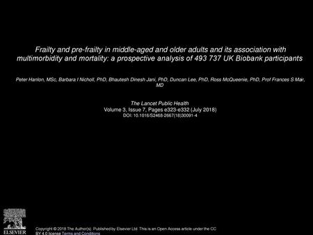 Frailty and pre-frailty in middle-aged and older adults and its association with multimorbidity and mortality: a prospective analysis of 493 737 UK Biobank.