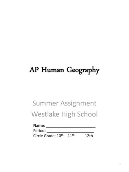 Summer Assignment Westlake High School