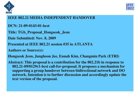 IEEE MEDIA INDEPENDENT HANDOVER