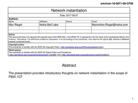 Network instantiation