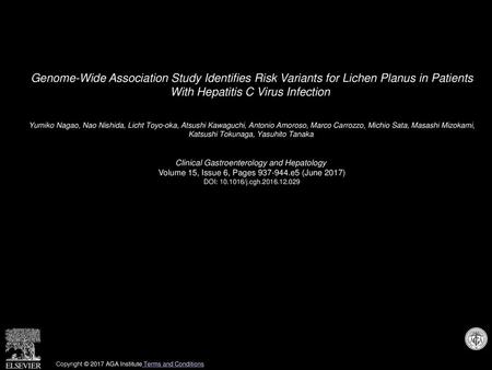 Genome-Wide Association Study Identifies Risk Variants for Lichen Planus in Patients With Hepatitis C Virus Infection  Yumiko Nagao, Nao Nishida, Licht.