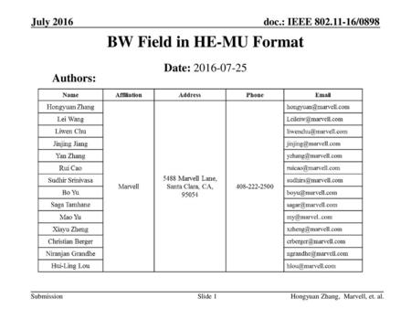 BW Field in HE-MU Format