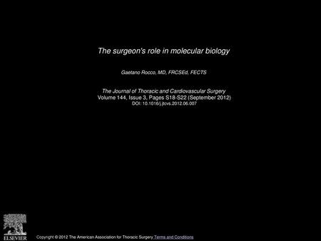 The surgeon's role in molecular biology