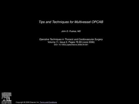 Tips and Techniques for Multivessel OPCAB