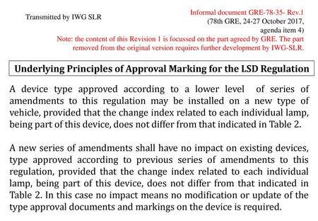 Underlying Principles of Approval Marking for the LSD Regulation