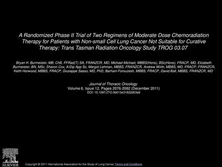 A Randomized Phase II Trial of Two Regimens of Moderate Dose Chemoradiation Therapy for Patients with Non-small Cell Lung Cancer Not Suitable for Curative.