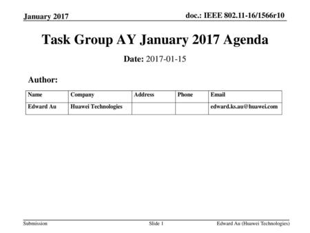 Task Group AY January 2017 Agenda