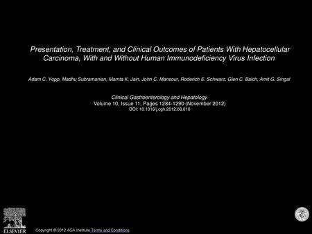 Presentation, Treatment, and Clinical Outcomes of Patients With Hepatocellular Carcinoma, With and Without Human Immunodeficiency Virus Infection  Adam.