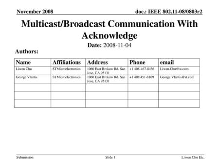 Multicast/Broadcast Communication With Acknowledge