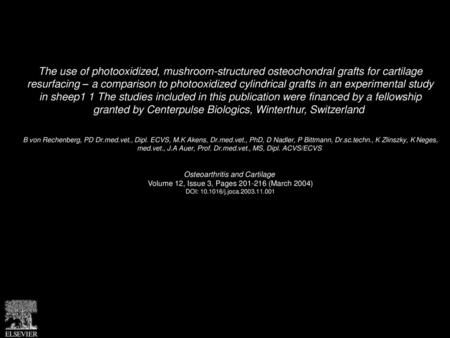 The use of photooxidized, mushroom-structured osteochondral grafts for cartilage resurfacing – a comparison to photooxidized cylindrical grafts in an.