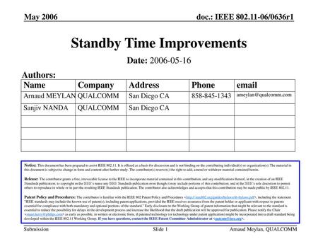 Standby Time Improvements