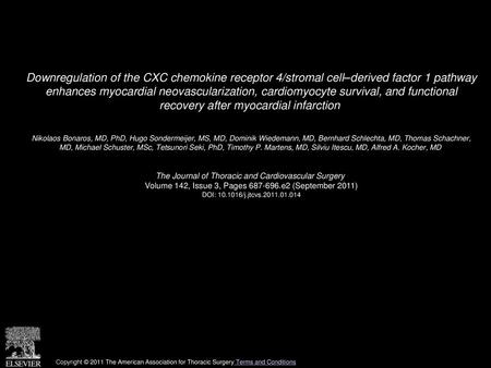 Downregulation of the CXC chemokine receptor 4/stromal cell–derived factor 1 pathway enhances myocardial neovascularization, cardiomyocyte survival, and.