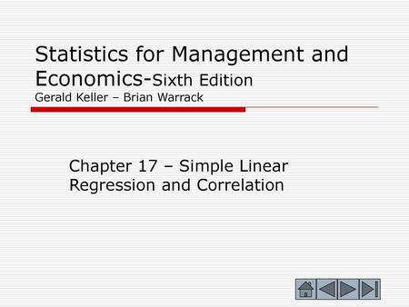 Chapter 17 – Simple Linear Regression and Correlation