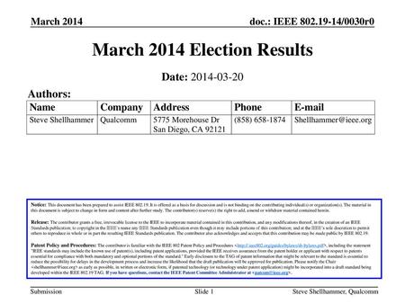 March 2014 Election Results