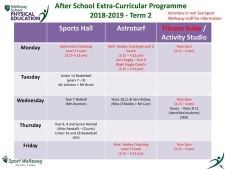 After School Extra-Curricular Programme